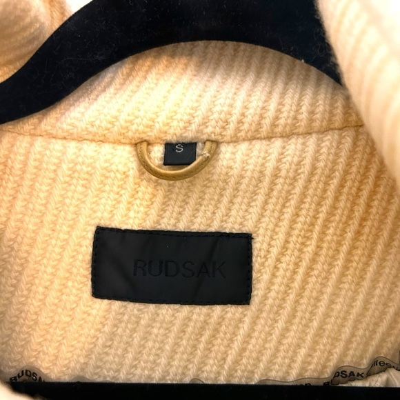 RUDSAK Women's Ribbed Ivory Wool Long Dress Jacket with Leather Accents- Small - Picture 10 of 14